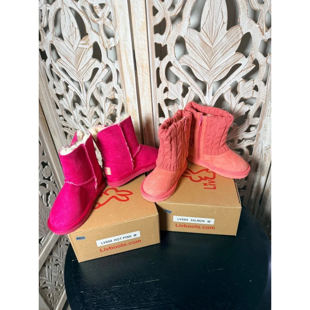 Livboots Kids Winter Boots Hot Pink Salmon LV888 LV889 Faux Fur Lined Size M 2pk